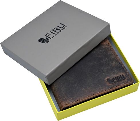 Firu-Handmade Buffalo Leather Slim Bifold Wallet for Men with RFID Blocking-Slim with 8 Card Slots-Extra Capacity with 2 ID Windows-Vintage Design (Buffalo Brown) in Saudi Arabia