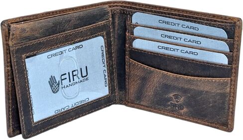 Firu-Handmade Buffalo Leather Slim Bifold Wallet for Men with RFID Blocking-Slim with 8 Card Slots-Extra Capacity with 2 ID Windows-Vintage Design (Buffalo Brown) in Saudi Arabia
