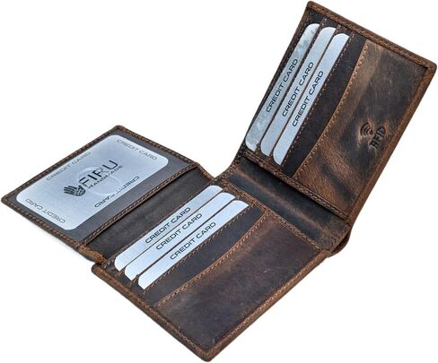 Firu-Handmade Buffalo Leather Slim Bifold Wallet for Men with RFID Blocking-Slim with 8 Card Slots-Extra Capacity with 2 ID Windows-Vintage Design (Buffalo Brown) in Saudi Arabia