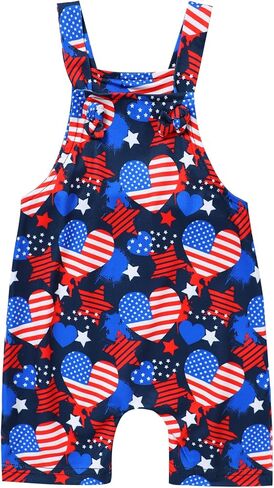 4th من يوليو طفل رضيع أفرول العلم الأمريكي رومبير حزام بذلة يوم الاستقلال الزي ملابس الصيف مجموعة قصيرة غير رسمية in Kuwait