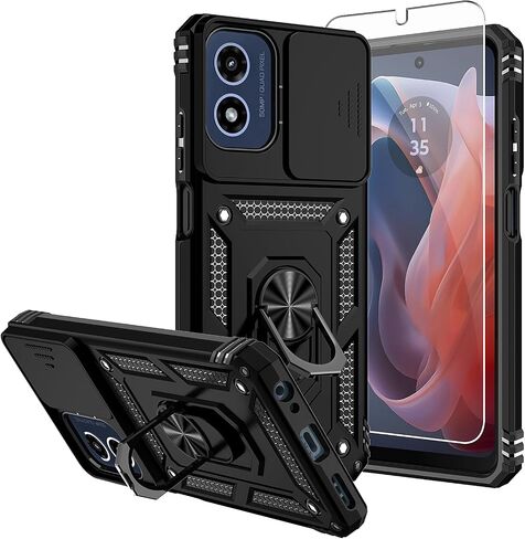 حافظة Moto G 5G 2024، مع واقيات شاشة وغطاء كاميرا، [درجة عسكرية] 16 قدم. غطاء تم اختباره من السقوط مع حافظة واقية بمسند مغناطيسي لهاتف Motorola G 5G 2024، أزرق in Kuwait