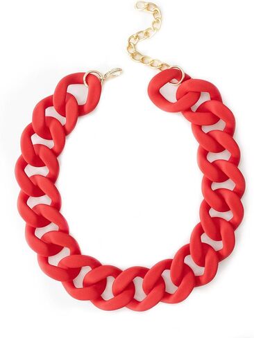 Matte Acrylic Resin Chunky Chain Link Statement Necklace (Turquoise) in Kuwait