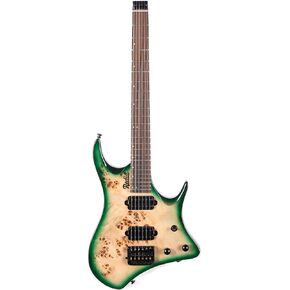 جيتار كهربائي بدون رأس من Redid مكون من 6 أوتار من خشب الماهوجني وطبقة علوية من خشب الورد ورقبة القيقب وخشب الورد ومقياس 24 فريتس مقاس 25.5 بوصة، التقاطات همبوكر، جيتار السفر مع حقيبة أزعج (أخضر) in Kuwait