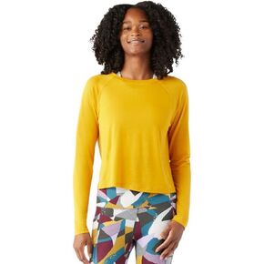 Smartwool Women's Active Merino Wool Long Sleeve Crop Top (Relaxed Fit), Honey Gold, Large in Kuwait