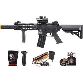 Lancer التكتيكية Gen 2 مسدس Airsoft متين SD M4 بوليمر - بندقية Picatinny AEG كاملة/شبه تلقائية مع 0.20 جرام BBS وشاحن وبطارية ونقطة حمراء وقبضة/مجموعة كاملة in Kuwait