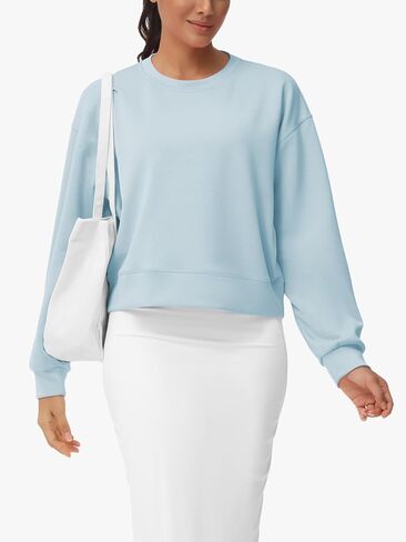 Women's Crewneck Cropped Pullover Sweatshirt Cute Basic Long Sleeves Workout Tops in Saudi Arabia