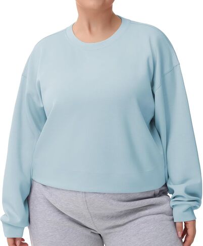 Women's Crewneck Cropped Pullover Sweatshirt Cute Basic Long Sleeves Workout Tops in Saudi Arabia