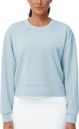 Women's Crewneck Cropped Pullover Sweatshirt Cute Basic Long Sleeves Workout Tops in Saudi Arabia