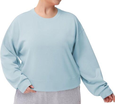 Women's Crewneck Cropped Pullover Sweatshirt Cute Basic Long Sleeves Workout Tops in Saudi Arabia