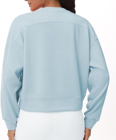 Women's Crewneck Cropped Pullover Sweatshirt Cute Basic Long Sleeves Workout Tops in Saudi Arabia