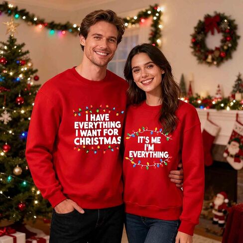 Matching Christmas Sweatshirts For Couples Funny Xmas Holiday Shirt Husband And Wife Pullover Outfits Mom Dad Clothes in Saudi Arabia