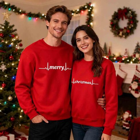 Matching Christmas Sweatshirts For Couples Funny Xmas Holiday Shirt Husband And Wife Pullover Outfits Mom Dad Clothes in Saudi Arabia