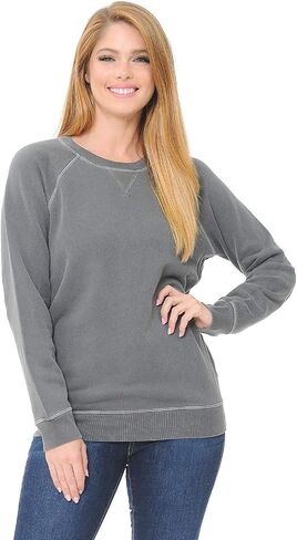 YURO-K Women's Pigment Dyed Cotton Long Sleeve Crew Neck Vintage Raglan Sweatshirt Pullover in Saudi Arabia