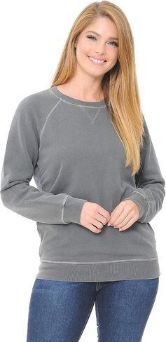 YURO-K Women's Pigment Dyed Cotton Long Sleeve Crew Neck Vintage Raglan Sweatshirt Pullover in Saudi Arabia