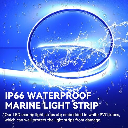 أضواء شريط القارب LED 12 فولت أبيض وأزرق ثنائي اللون مصباح LED عائم بحري. إضاءة سطح السفينة الداخلية للقارب المقاوم للماء لليخوت العائمة لصيد الأسماك ليلاً (70 بوصة) in Kuwait