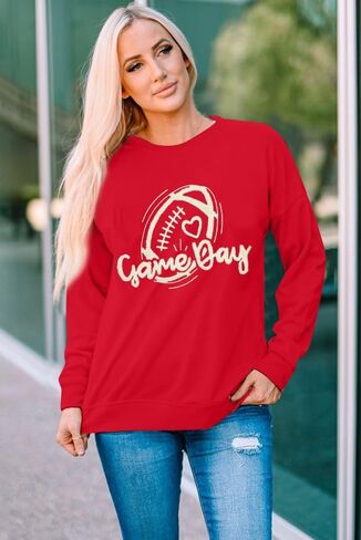 Game Day Sweatshirt Women Football Sweatshirts Rugby Graphic Pullover Weekend Tops Casual Football Season Shirt in Saudi Arabia