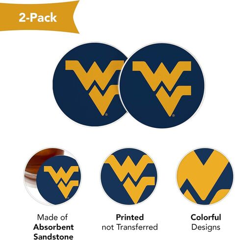 Desert Cactus West Virginia University Car Accessories WVU Mountaineers Absorbent Sandstone Cup Coasters Licensed Product Set of 2 (Design A) in Saudi Arabia