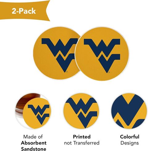 Desert Cactus West Virginia University Car Accessories WVU Mountaineers Absorbent Sandstone Cup Coasters Licensed Product Set of 2 (Design A) in Saudi Arabia