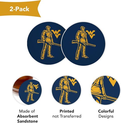 Desert Cactus West Virginia University Car Accessories WVU Mountaineers Absorbent Sandstone Cup Coasters Licensed Product Set of 2 (Design A) in Saudi Arabia