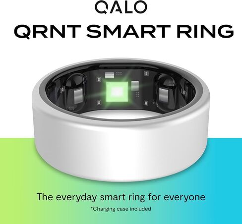 حلقة QALO QRNT الذكية - جهاز تتبع اللياقة البدنية من التيتانيوم خفيف الوزن ومقاوم للماء، تتبع متقدم للنوم والخطوات وHRV وSpO2 - بدون اشتراك، تطبيق iOS Android - يتضمن غطاءين من السيليكون (فضي، 12) in Kuwait