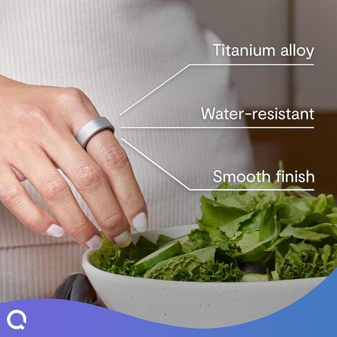 حلقة QALO QRNT الذكية - جهاز تتبع اللياقة البدنية من التيتانيوم خفيف الوزن ومقاوم للماء، تتبع متقدم للنوم والخطوات وHRV وSpO2 - بدون اشتراك، تطبيق iOS Android - يتضمن غطاءين من السيليكون (فضي، 12) in Kuwait
