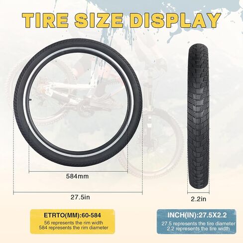 MEGHNA Bike Tire 20/26/27.5 inch Cruiser Bike Tire 20/26/27.5 x 2.2 inch Anti-Slip Foldable Replacement Grooved All Terrain Tire for BMX Mountain Bike Kids Bike Commuter Bike Hybrid Bike in Saudi Arabia