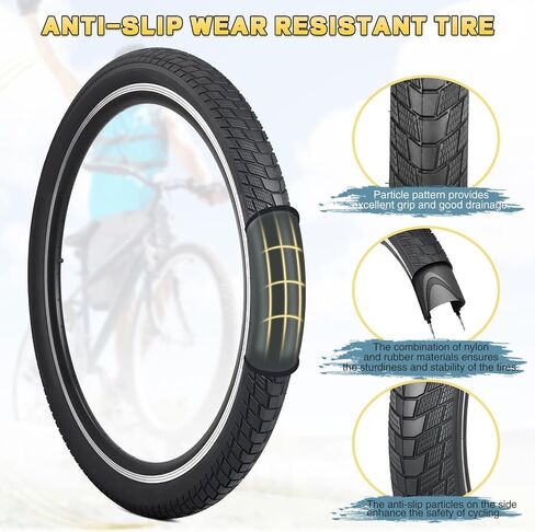MEGHNA Bike Tire 20/26/27.5 inch Cruiser Bike Tire 20/26/27.5 x 2.2 inch Anti-Slip Foldable Replacement Grooved All Terrain Tire for BMX Mountain Bike Kids Bike Commuter Bike Hybrid Bike in Saudi Arabia