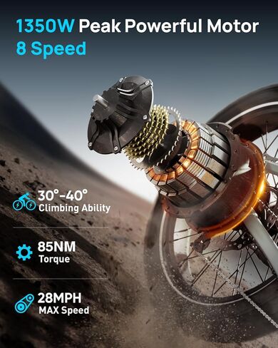 PUCKIPUPPY دراجة كهربائية للبالغين 1350 واط ترقية الذروة، 48 فولت 20 أمبير بطارية Ebike، 26 بوصة إطار عريض دراجة جبلية كهربائية كاملة التعليق، نطاق 80 ميل، 28 ميل في الساعة، 8 سرعات، مستشعر عزم الدوران، لابرادور برو in Kuwait