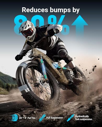 PUCKIPUPPY دراجة كهربائية للبالغين 1350 واط ترقية الذروة، 48 فولت 20 أمبير بطارية Ebike، 26 بوصة إطار عريض دراجة جبلية كهربائية كاملة التعليق، نطاق 80 ميل، 28 ميل في الساعة، 8 سرعات، مستشعر عزم الدوران، لابرادور برو in Kuwait