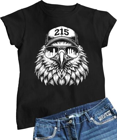 Go All Out Eagle Wearing 215 Hat and Sunglasses Mens Toddler Women Youth T-Shirt in Saudi Arabia