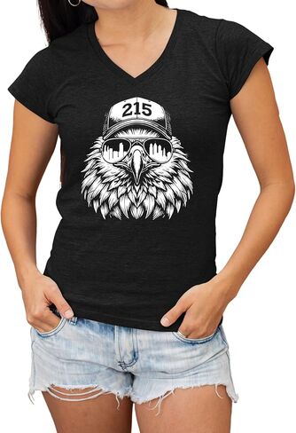 Go All Out Eagle Wearing 215 Hat and Sunglasses Women V Neck T-Shirt in Saudi Arabia