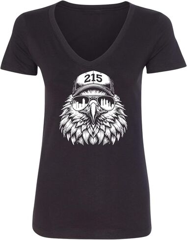 Go All Out Eagle Wearing 215 Hat and Sunglasses Women V Neck T-Shirt in Saudi Arabia