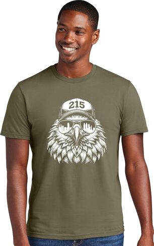 Go All Out Eagle Wearing 215 Hat and Sunglasses Mens Women Deluxe Soft T-Shirt in Saudi Arabia