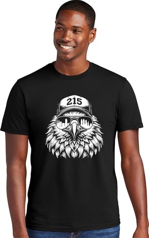 Go All Out Eagle Wearing 215 Hat and Sunglasses Mens Women Deluxe Soft T-Shirt in Saudi Arabia