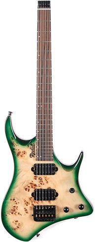 جيتار كهربائي بدون رأس من Redid مكون من 6 أوتار من خشب الماهوجني وطبقة علوية من خشب الورد ورقبة القيقب وخشب الورد ومقياس 24 فريتس مقاس 25.5 بوصة، التقاطات همبوكر، جيتار السفر مع حقيبة أزعج (أخضر) in Kuwait