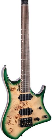 جيتار كهربائي بدون رأس من Redid مكون من 6 أوتار من خشب الماهوجني وطبقة علوية من خشب الورد ورقبة القيقب وخشب الورد ومقياس 24 فريتس مقاس 25.5 بوصة، التقاطات همبوكر، جيتار السفر مع حقيبة أزعج (أخضر) in Kuwait