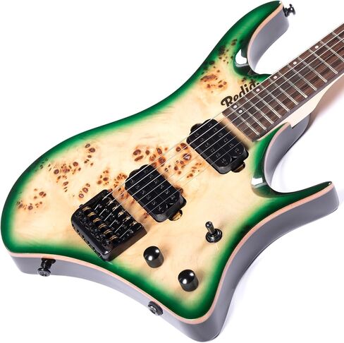 جيتار كهربائي بدون رأس من Redid مكون من 6 أوتار من خشب الماهوجني وطبقة علوية من خشب الورد ورقبة القيقب وخشب الورد ومقياس 24 فريتس مقاس 25.5 بوصة، التقاطات همبوكر، جيتار السفر مع حقيبة أزعج (أخضر) in Kuwait