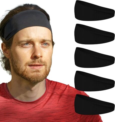 Relix Sports Headband for Men (Pack of 5) - Moisture Absorbing Workout Headband, Sweatband Headbands for Running, Cycling, Football, Yoga, Unisex Hairband in Saudi Arabia