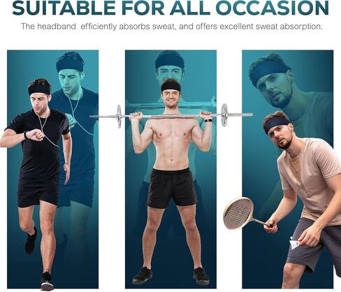 Relix Sports Headband for Men (Pack of 5) - Moisture Absorbing Workout Headband, Sweatband Headbands for Running, Cycling, Football, Yoga, Unisex Hairband in Saudi Arabia