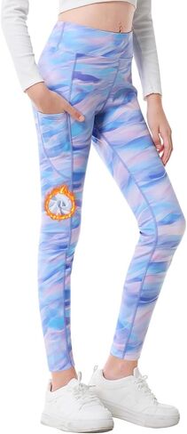 Girls Fleece Lined Leggings Youth Warm Yoga Pants with Pockets High Waist Kids Winter Athletic Leggings Running Dance in Saudi Arabia