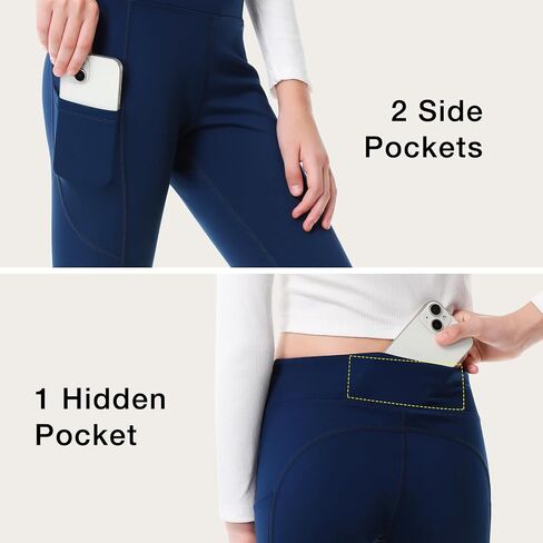Girls Fleece Lined Leggings Youth Warm Yoga Pants with Pockets High Waist Kids Winter Athletic Leggings Running Dance in Saudi Arabia