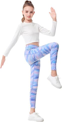 Girls Fleece Lined Leggings Youth Warm Yoga Pants with Pockets High Waist Kids Winter Athletic Leggings Running Dance in Saudi Arabia