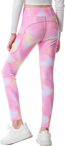 Girls Fleece Lined Leggings Youth Warm Yoga Pants with Pockets High Waist Kids Winter Athletic Leggings Running Dance in Saudi Arabia