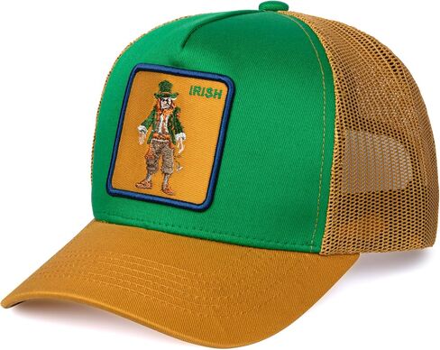 College Fan Patch Trucker Hat - Netted Snapback Baseball Cap with College Team Design for Men & Women (Green/Gold - Leprechaun) in Saudi Arabia