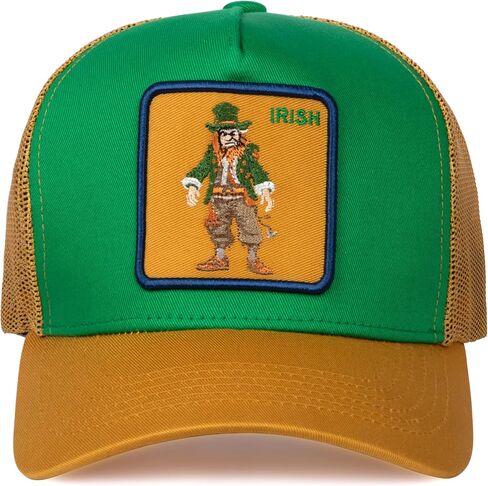 College Fan Patch Trucker Hat - Netted Snapback Baseball Cap with College Team Design for Men & Women (Green/Gold - Leprechaun) in Saudi Arabia