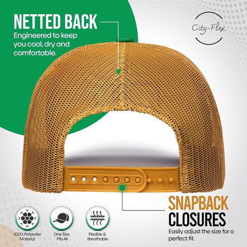 College Fan Patch Trucker Hat - Netted Snapback Baseball Cap with College Team Design for Men & Women (Green/Gold - Leprechaun) in Saudi Arabia