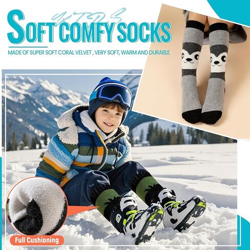 Velice Kids Merino Wool Ski Socks 3 Pairs Boys Girls Thermal Thick Warm Winter Cozy Boot Socks for Skiing Snowboarding in Kuwait