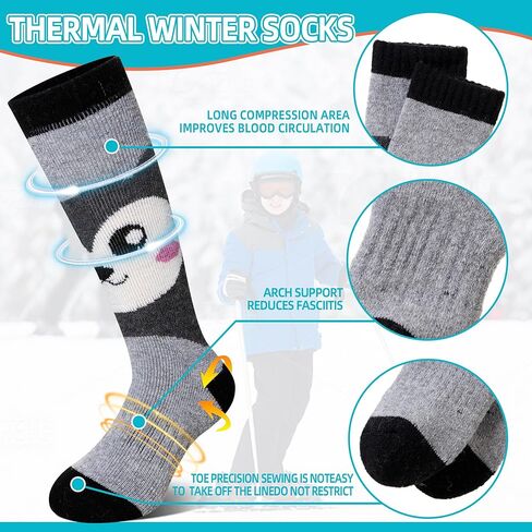 Velice Kids Merino Wool Ski Socks 3 Pairs Boys Girls Thermal Thick Warm Winter Cozy Boot Socks for Skiing Snowboarding in Kuwait
