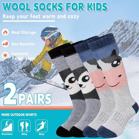 Velice Kids Merino Wool Ski Socks 3 Pairs Boys Girls Thermal Thick Warm Winter Cozy Boot Socks for Skiing Snowboarding in Kuwait