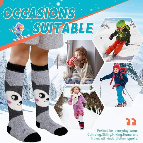 Velice Kids Merino Wool Ski Socks 3 Pairs Boys Girls Thermal Thick Warm Winter Cozy Boot Socks for Skiing Snowboarding in Kuwait